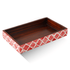 Vanity Trays Moroccan Pattern Bone & Resin inlay, Red & White, 10" x 6" - Che Cose Belle