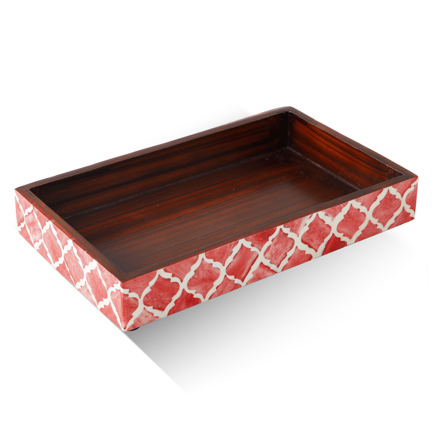 Vanity Trays Moroccan Pattern Bone & Resin inlay, Red & White, 10" x 6" - Che Cose Belle