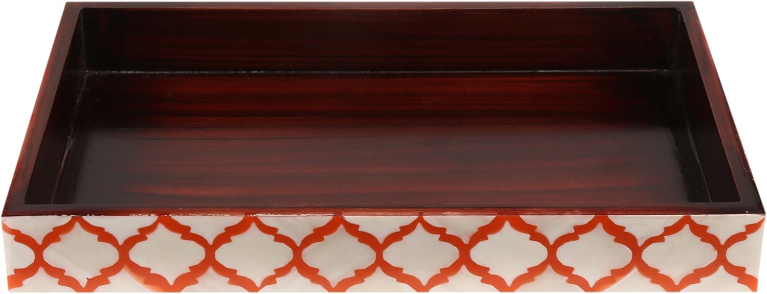 Vanity Trays Moroccan Pattern Bone & Resin inlay, White & Red, 10" x 6" - Che Cose Belle