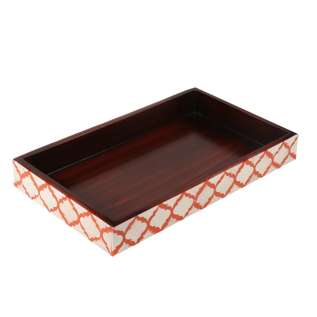 Vanity Trays Moroccan Pattern Bone & Resin inlay, White & Red, 10" x 6" - Che Cose Belle