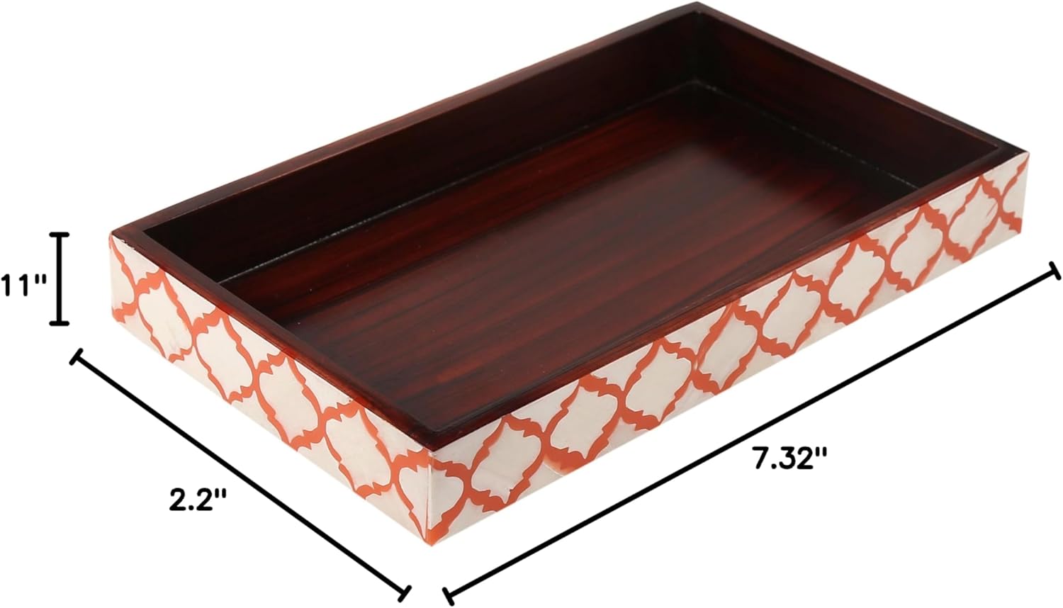 Vanity Trays Moroccan Pattern Bone & Resin inlay, White & Red, 10" x 6" - Che Cose Belle