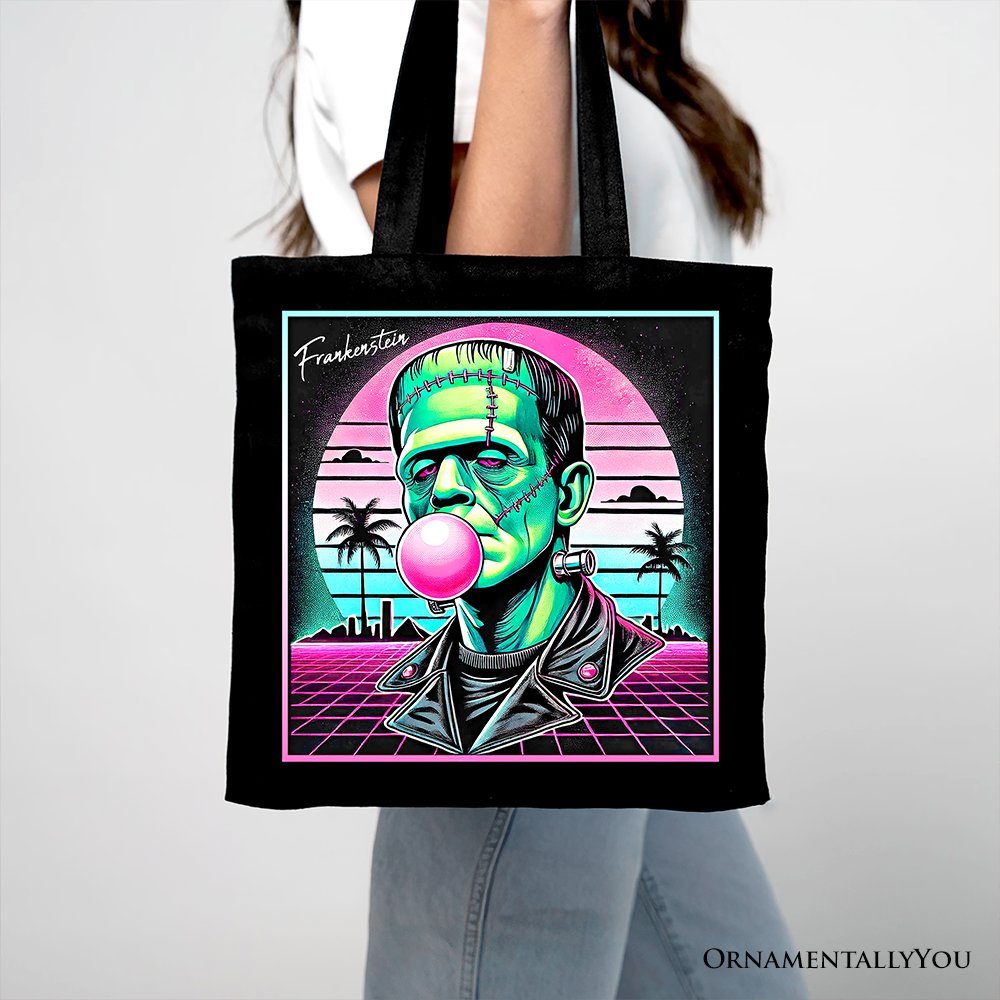 Vaperwave Frankenstein Retro Neon Horror Canvas Tote Bag, Synthwave 80's Styled Classic Halloween Gift - Che Cose Belle