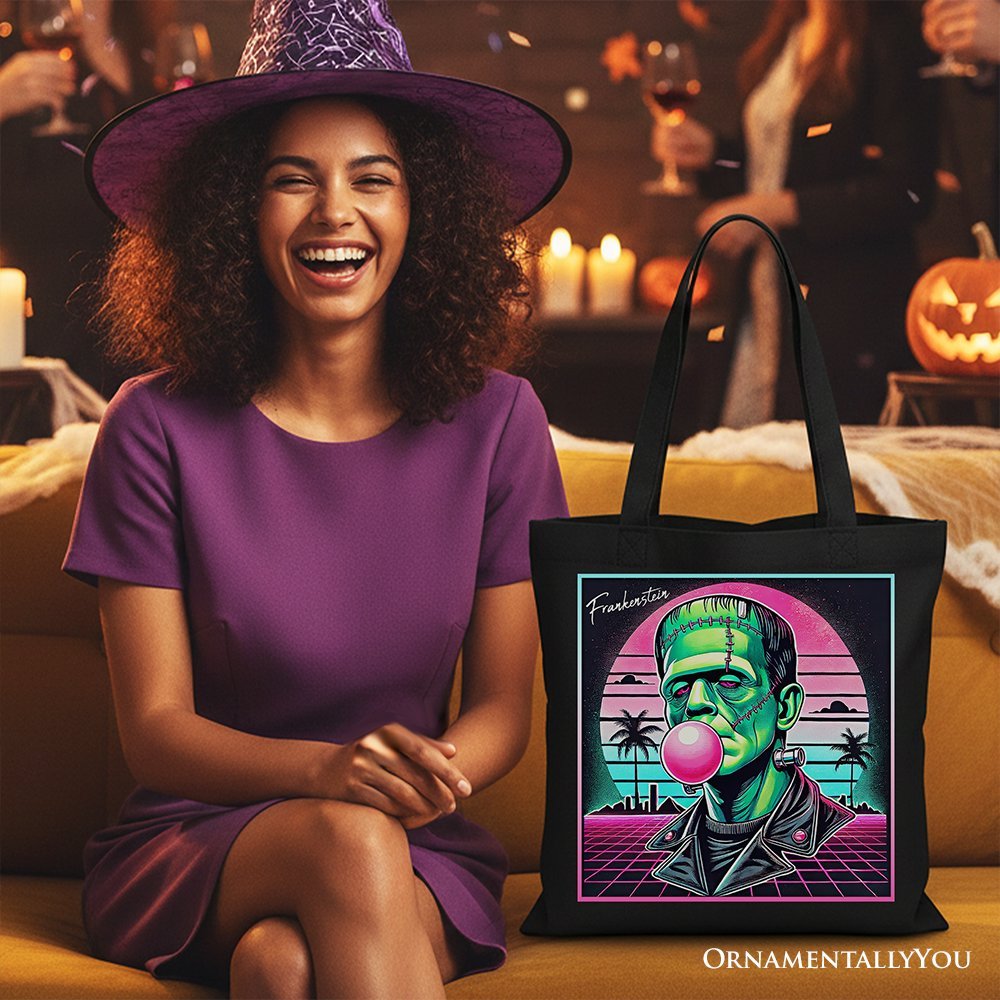 Vaperwave Frankenstein Retro Neon Horror Canvas Tote Bag, Synthwave 80's Styled Classic Halloween Gift - Che Cose Belle