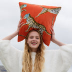 Velvet Leaping Small Leopard Throw Pillow - Che Cose Belle