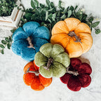 Velvet Pumpkins - Plush Fall Tabletop Decor, Mini Velvet Pumpkins for Mantel