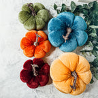 Velvet Pumpkins - Plush Fall Tabletop Decor, Mini Velvet Pumpkins for Mantel