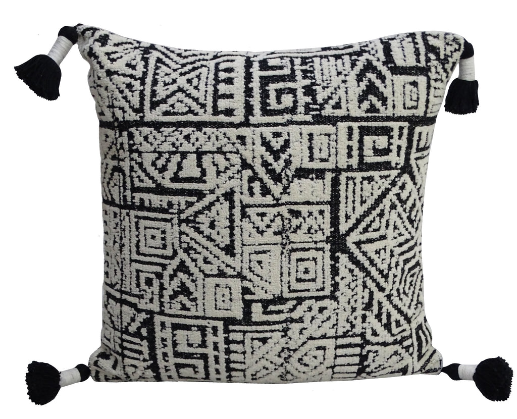 Vibhsa Black & White Geometric Throw Pillow 20x20 with Tassels - Che Cose Belle
