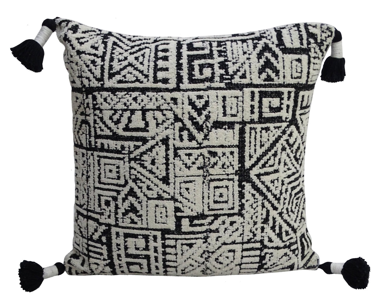 Vibhsa Black & White Geometric Throw Pillow 20x20 with Tassels - Che Cose Belle