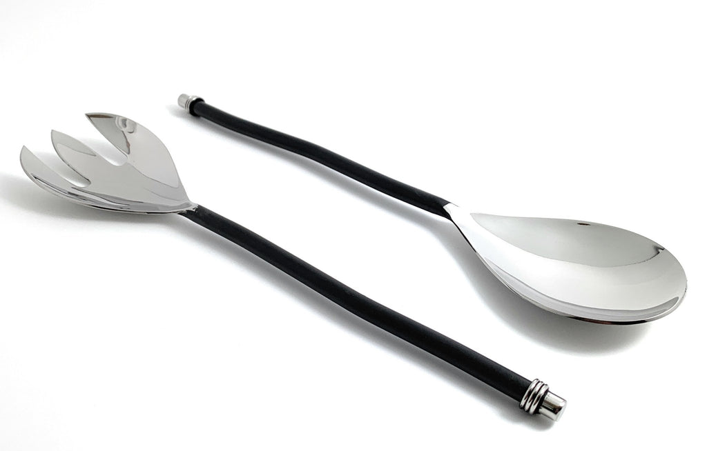 Vibhsa Salad Serving Set of 2 (Twisted Handle, Silver Finish) - Che Cose Belle