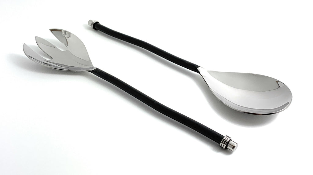 Vibhsa Salad Serving Set of 2 (Twisted Handle, Silver Finish) - Che Cose Belle