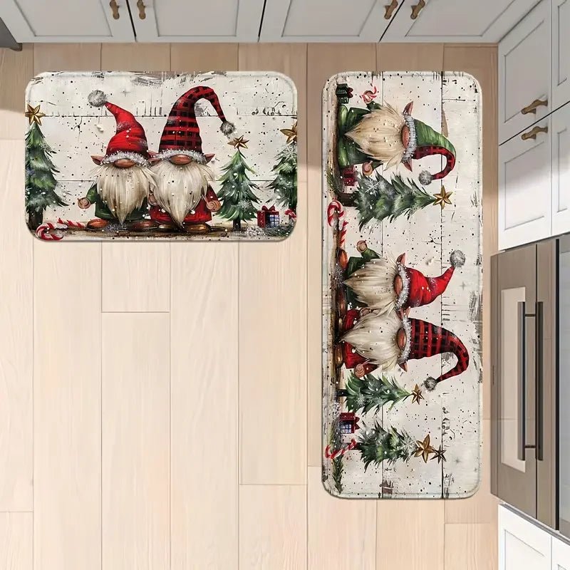 VIKAMA 2-Piece Christmas Rug Set White-Bearded Father Christmas Design Kitchen Mat Entrance Doormat Non-Slip Festive Home Decor - Che Cose Belle