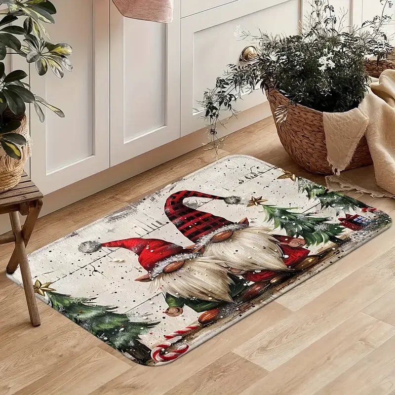 VIKAMA 2-Piece Christmas Rug Set White-Bearded Father Christmas Design Kitchen Mat Entrance Doormat Non-Slip Festive Home Decor - Che Cose Belle