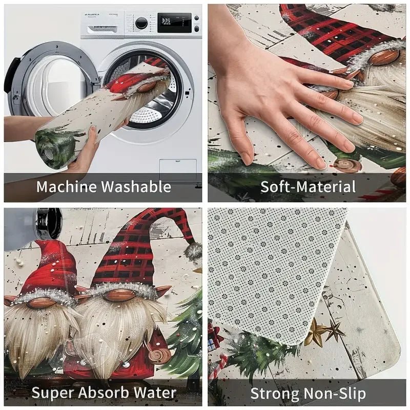 VIKAMA 2-Piece Christmas Rug Set White-Bearded Father Christmas Design Kitchen Mat Entrance Doormat Non-Slip Festive Home Decor - Che Cose Belle