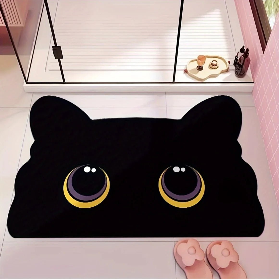 VIKAMA Black Cat Floor Mat Cute Cartoon Bathroom Mat Waterproof Non-slip Doormat Toilet Floor Rug Welcome Mat Home Decoration - Che Cose Belle