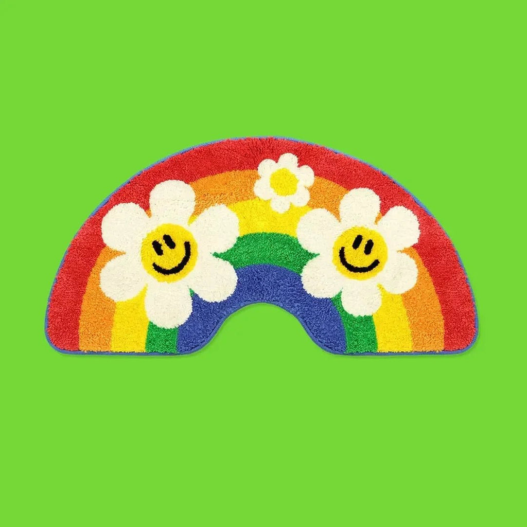 VIKAMA Cartoon Rainbow Floral Rug Soft Non-Slip Doormat For Home Use Bathroom Mat Bedside Rug For Bedroom Home Decor - Che Cose Belle