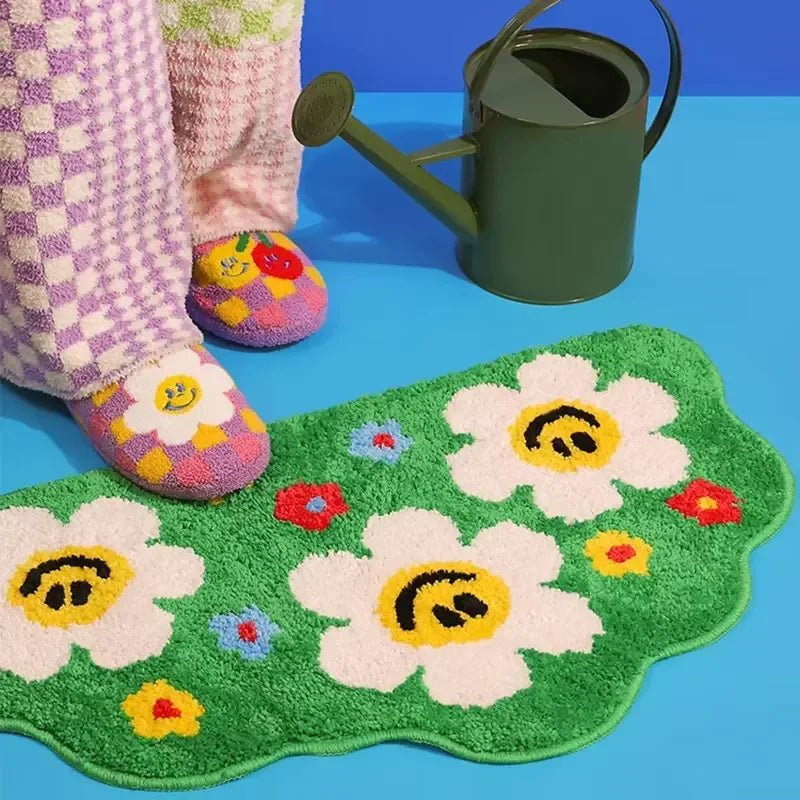 VIKAMA Cartoon Rainbow Floral Rug Soft Non-Slip Doormat For Home Use Bathroom Mat Bedside Rug For Bedroom Home Decor - Che Cose Belle