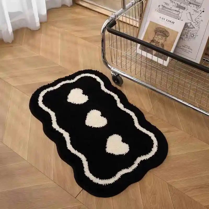 VIKAMA Ins Style Black and White Simple Short Plush Floor Mat Entry Door Wear Dirt-resistant Foot Mat Bathroom Entrance Carpet - Che Cose Belle