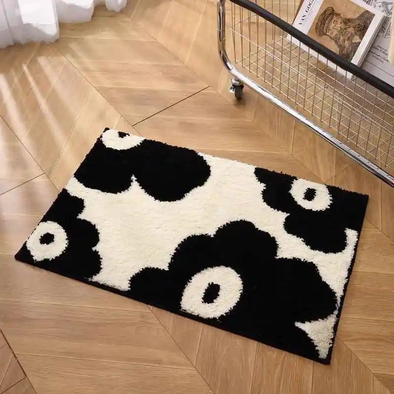 VIKAMA Ins Style Black and White Simple Short Plush Floor Mat Entry Door Wear Dirt-resistant Foot Mat Bathroom Entrance Carpet - Che Cose Belle