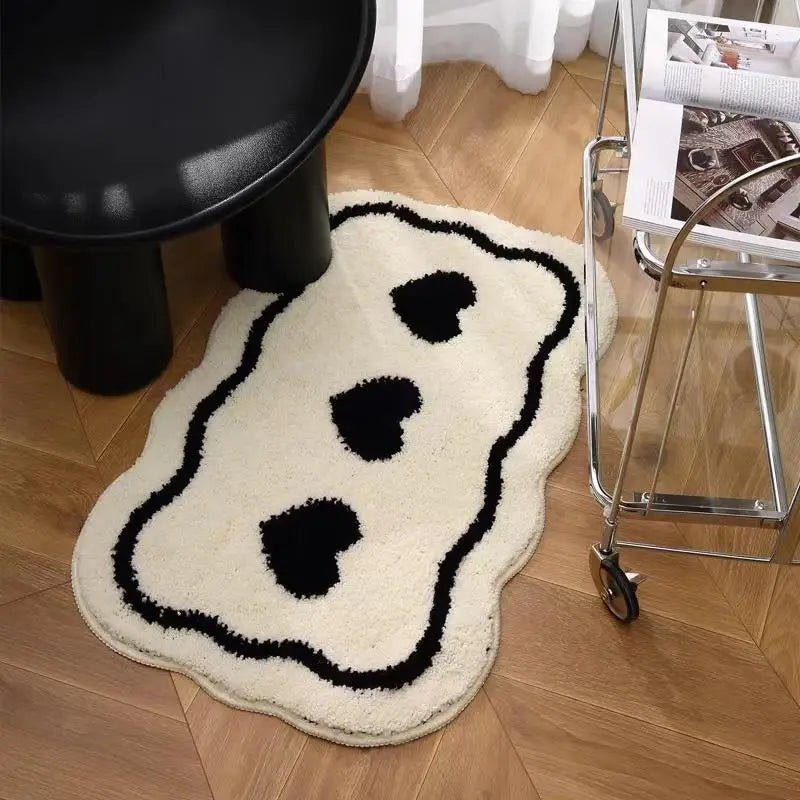VIKAMA Ins Style Black and White Simple Short Plush Floor Mat Entry Door Wear Dirt-resistant Foot Mat Bathroom Entrance Carpet - Che Cose Belle