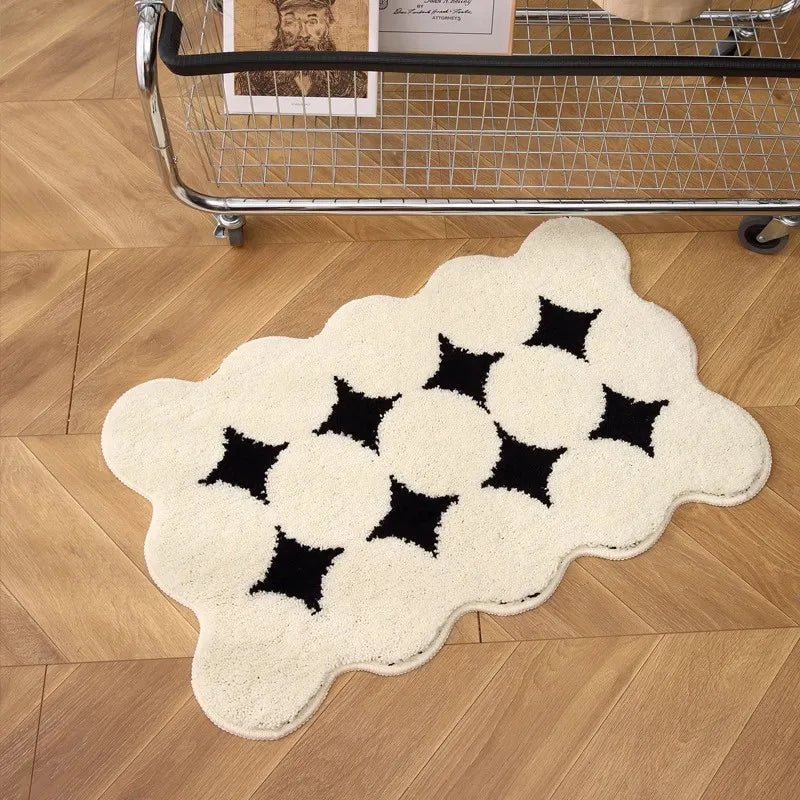 VIKAMA Ins Style Black and White Simple Short Plush Floor Mat Entry Door Wear Dirt-resistant Foot Mat Bathroom Entrance Carpet - Che Cose Belle