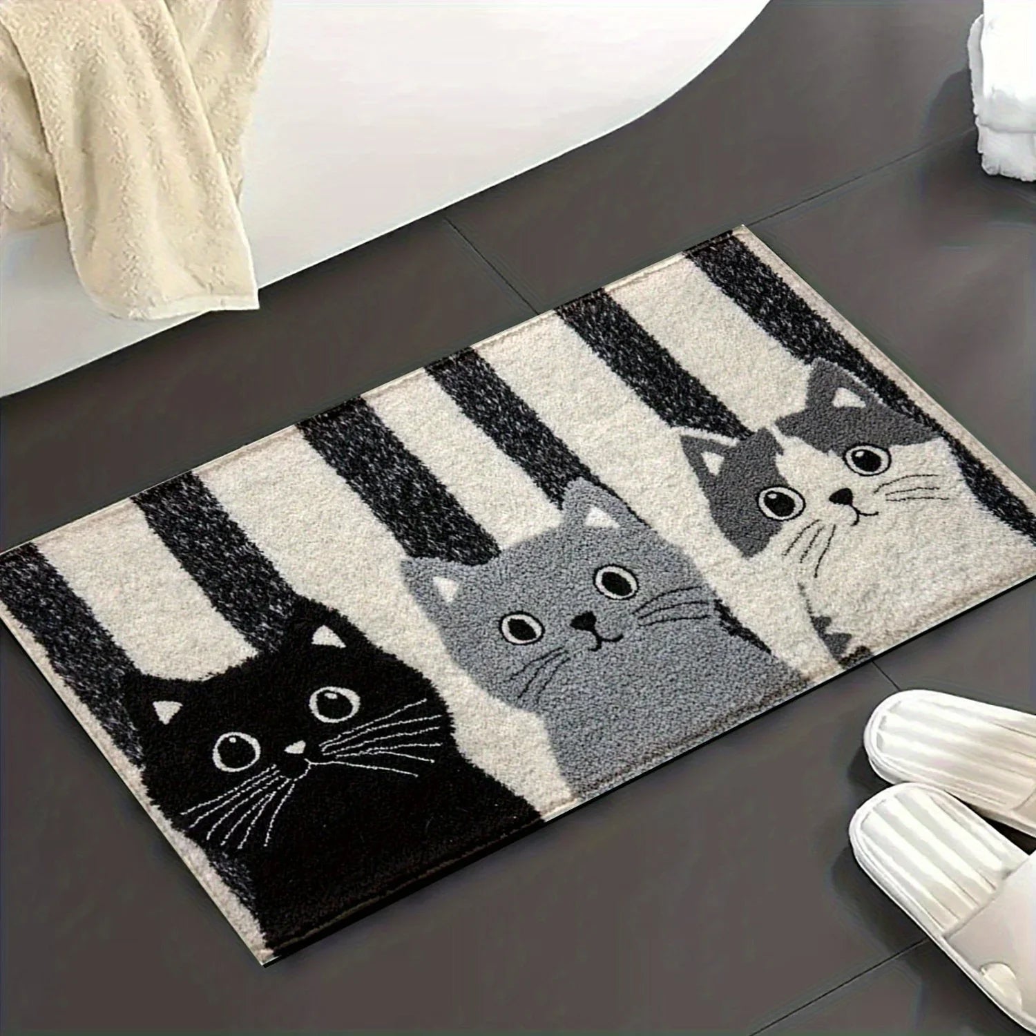 VIKAMA Striped Cartoon Cat Carpet Soft Doormat Waterproof Floor Mat Rug For Bedroom Carpet For Live Room Outdoor Carpet Home Dec - Che Cose Belle
