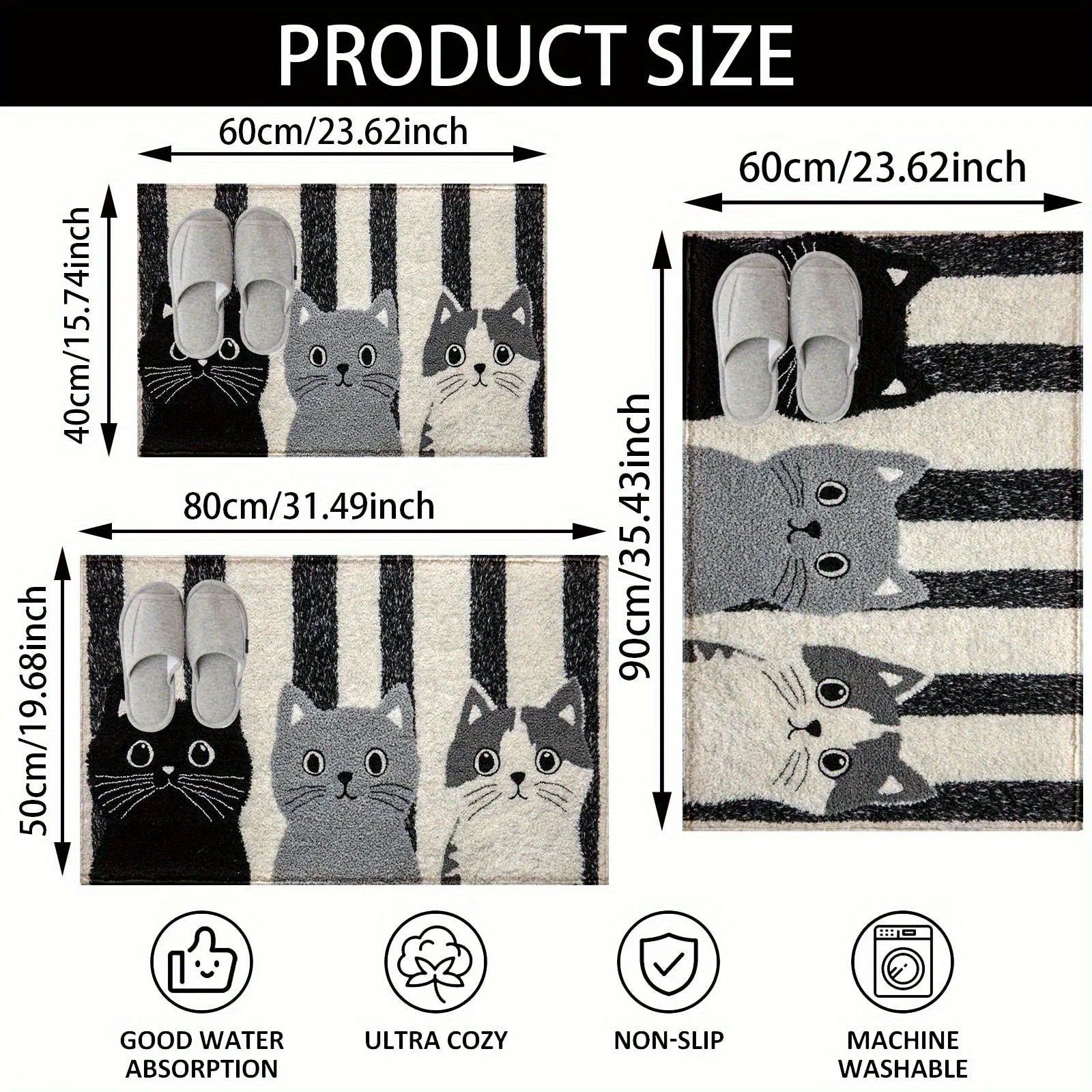 VIKAMA Striped Cartoon Cat Carpet Soft Doormat Waterproof Floor Mat Rug For Bedroom Carpet For Live Room Outdoor Carpet Home Dec - Che Cose Belle