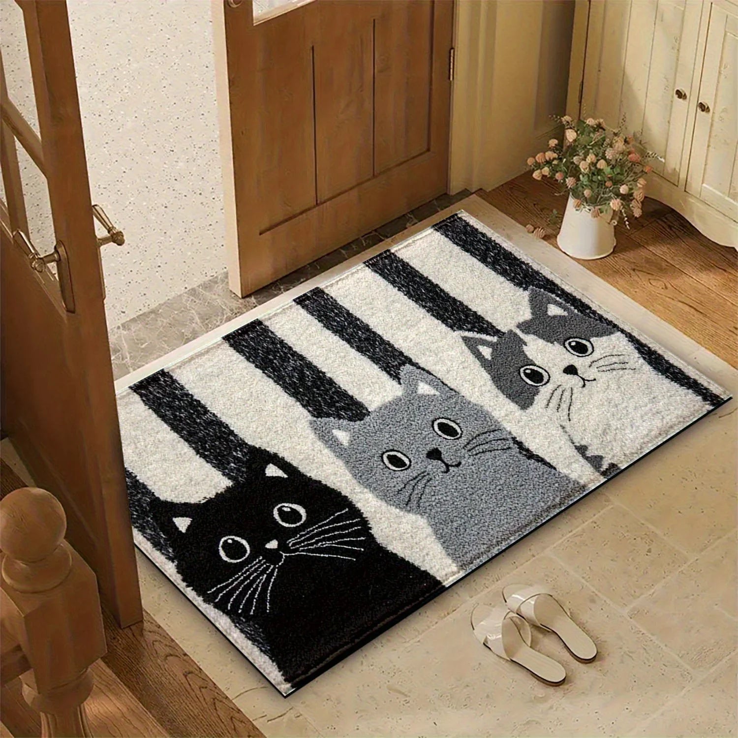 VIKAMA Striped Cartoon Cat Carpet Soft Doormat Waterproof Floor Mat Rug For Bedroom Carpet For Live Room Outdoor Carpet Home Dec - Che Cose Belle