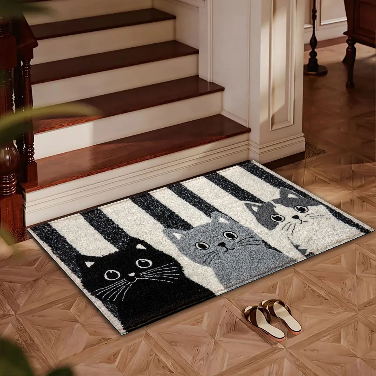 VIKAMA Striped Cartoon Cat Carpet Soft Doormat Waterproof Floor Mat Rug For Bedroom Carpet For Live Room Outdoor Carpet Home Dec - Che Cose Belle