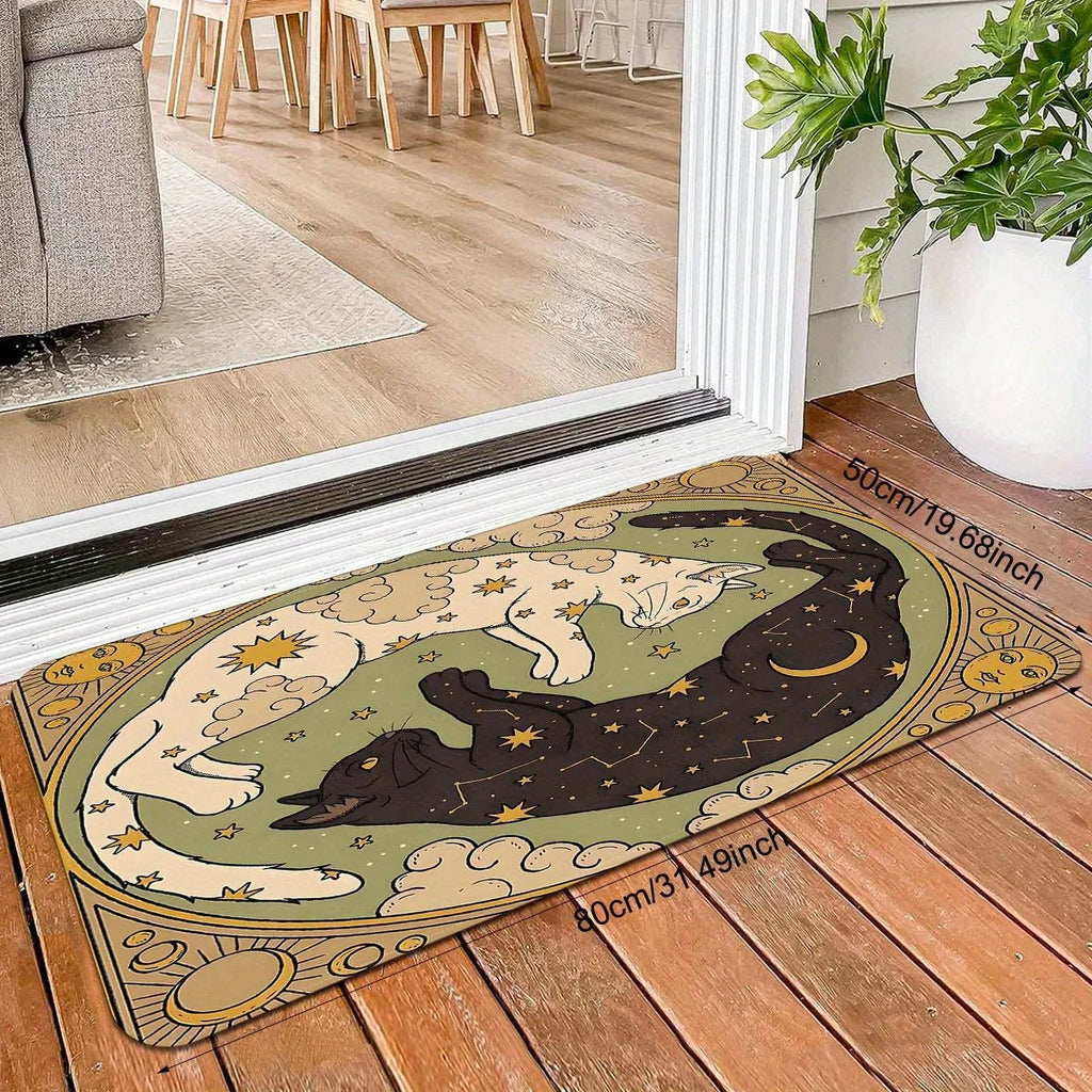 VIKAMA Yin Yang Cat Floor Mat Feature Doormat Soft Rug For Bedroom Creative Living Room Carpet Welcome Mat Outdoor Carpet Home D - Che Cose Belle