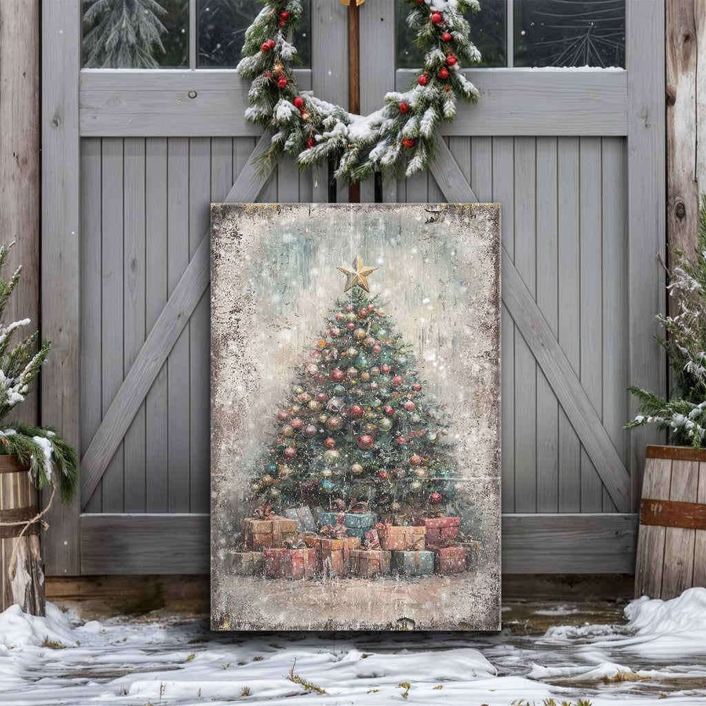 Vintage Christmas Tree With Gifts Wall Art - Che Cose Belle