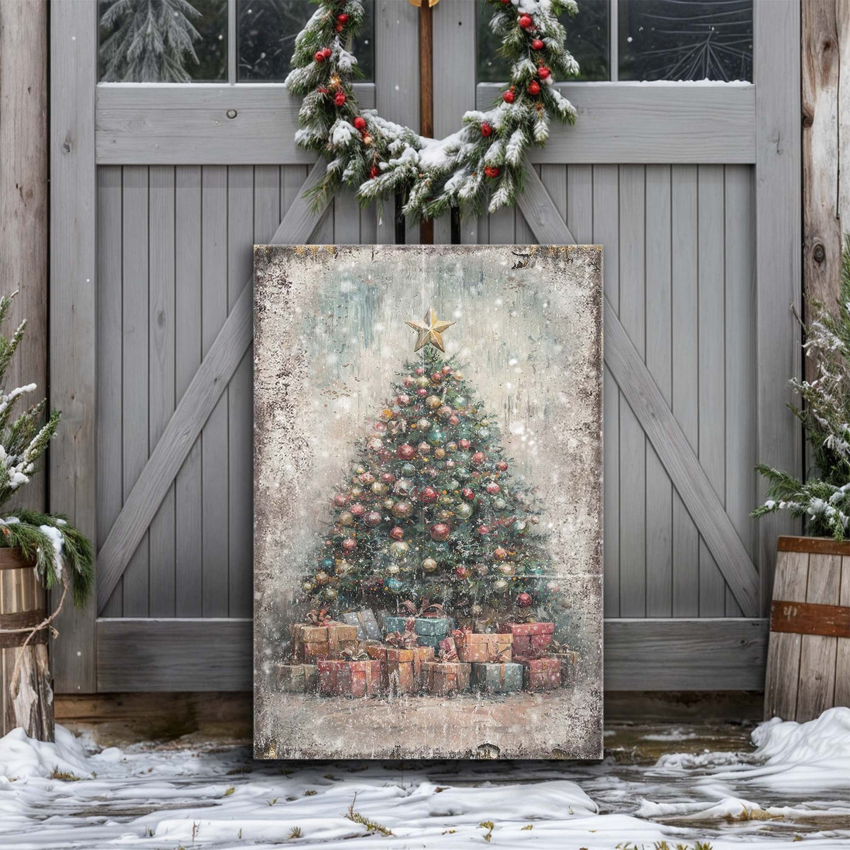 Vintage Christmas Tree With Gifts Wall Art - Che Cose Belle