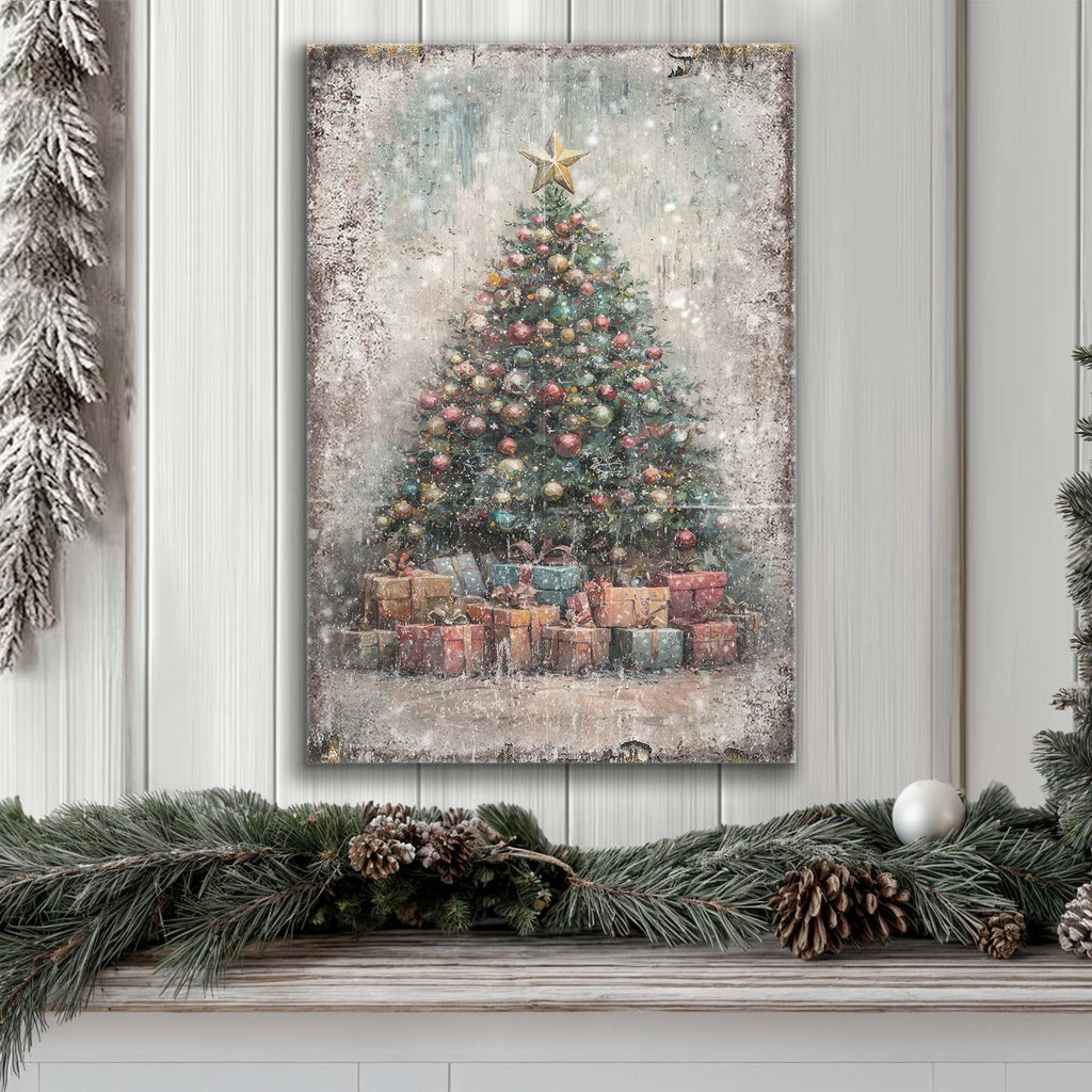 Vintage Christmas Tree With Gifts Wall Art - Che Cose Belle