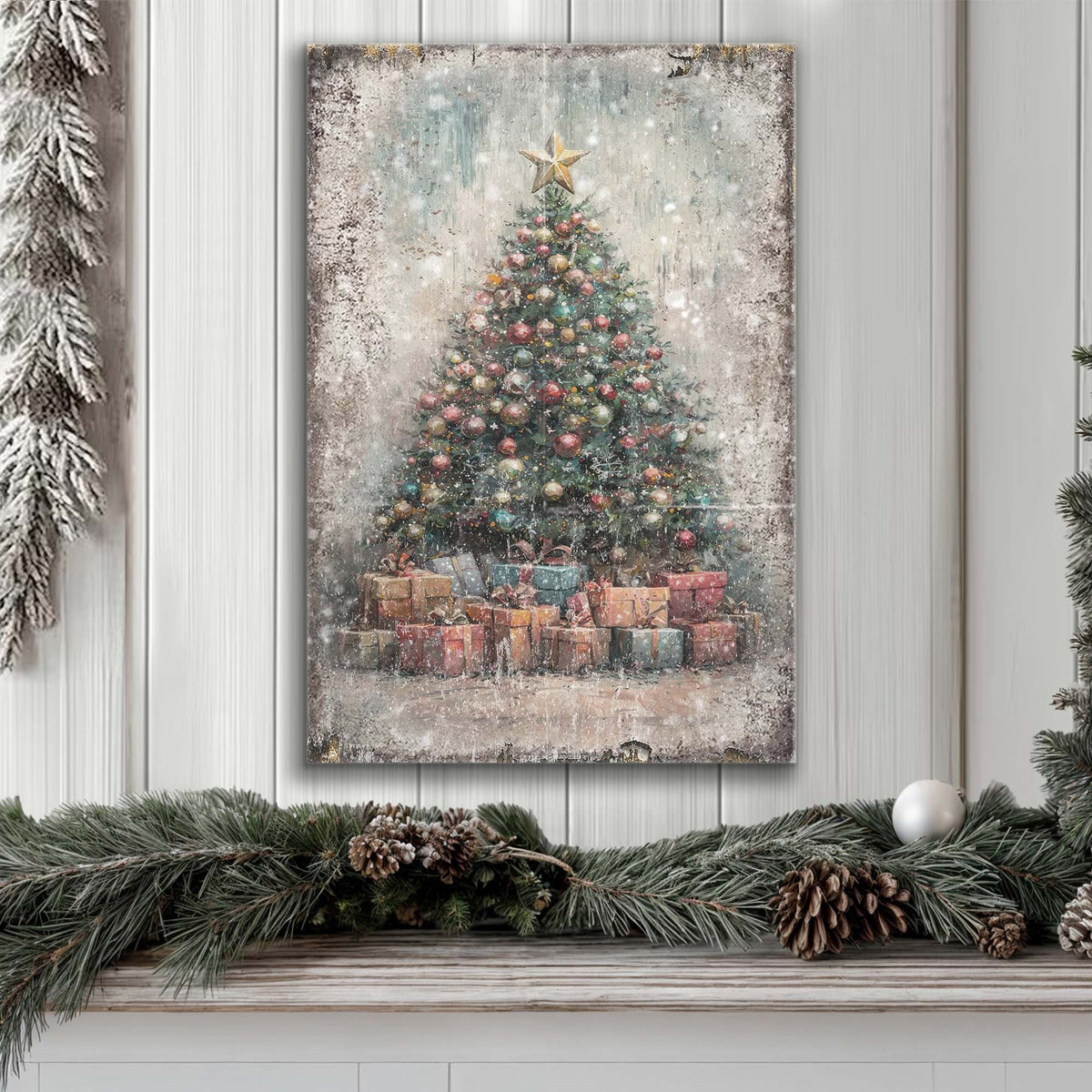 Vintage Christmas Tree With Gifts Wall Art - Che Cose Belle
