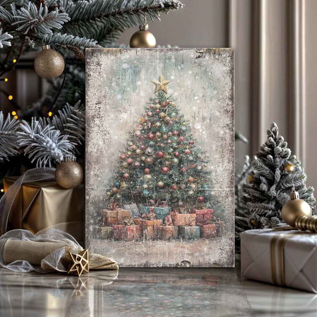 Vintage Christmas Tree With Gifts Wall Art - Che Cose Belle
