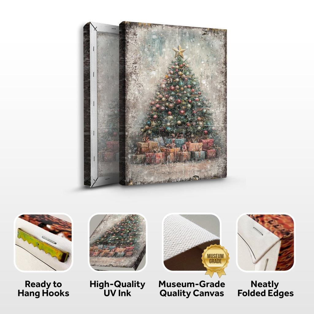 Vintage Christmas Tree With Gifts Wall Art - Che Cose Belle