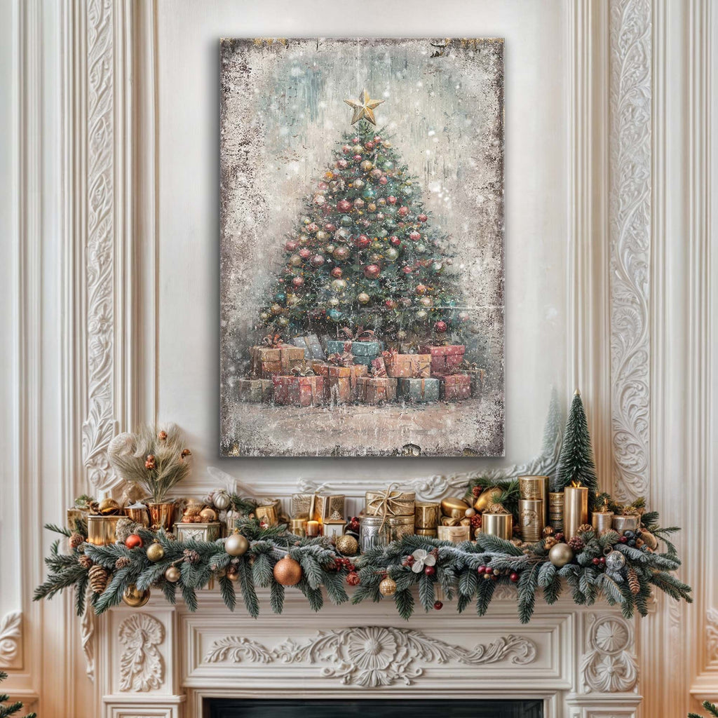 Vintage Christmas Tree With Gifts Wall Art - Che Cose Belle