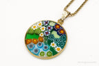 Vintage Glass Murano Millefiori Flowers Gold Vermeil Sterling Silver Necklace - Che Cose Belle