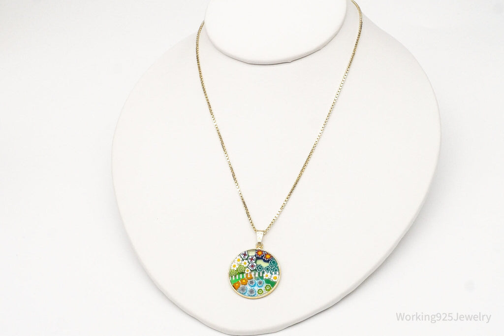 Vintage Glass Murano Millefiori Flowers Gold Vermeil Sterling Silver Necklace - Che Cose Belle