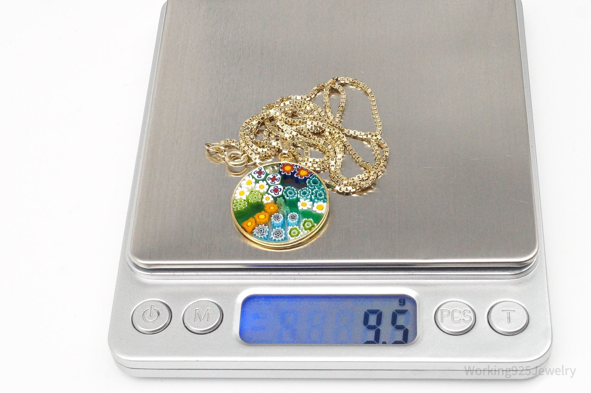 Vintage Glass Murano Millefiori Flowers Gold Vermeil Sterling Silver Necklace - Che Cose Belle