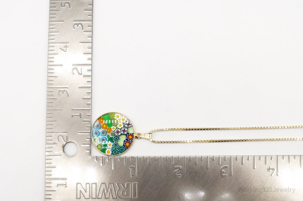 Vintage Glass Murano Millefiori Flowers Gold Vermeil Sterling Silver Necklace - Che Cose Belle