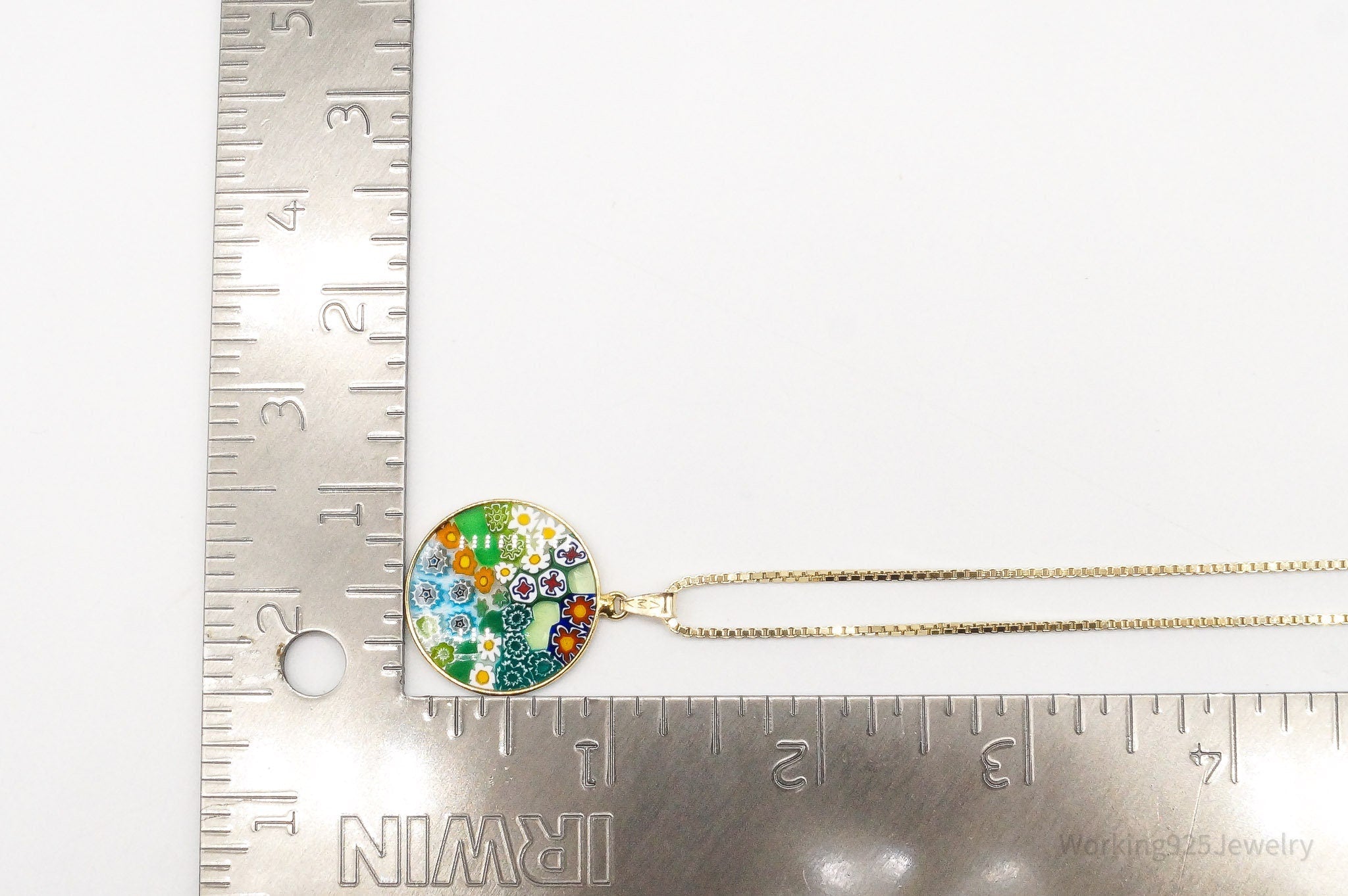 Vintage Glass Murano Millefiori Flowers Gold Vermeil Sterling Silver Necklace - Che Cose Belle