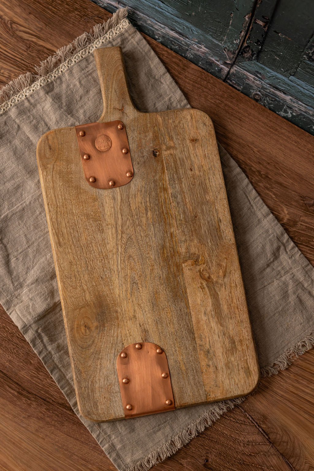 Vintage Inspired Wooden Charcuterie Board with Handmade Copper Details - Che Cose Belle