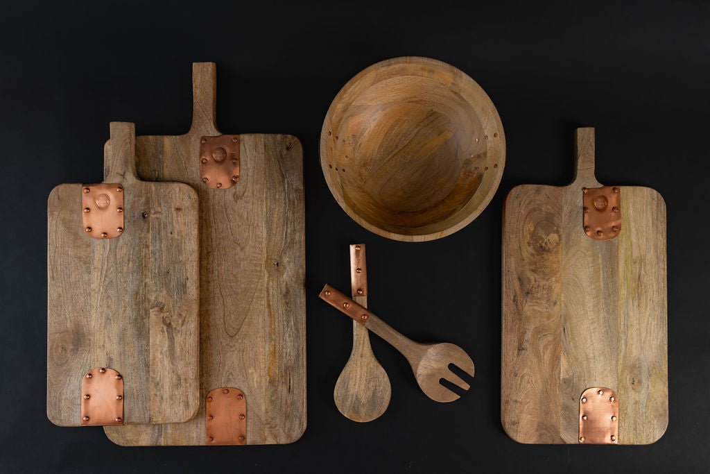 Vintage Inspired Wooden Charcuterie Board with Handmade Copper Details - Che Cose Belle