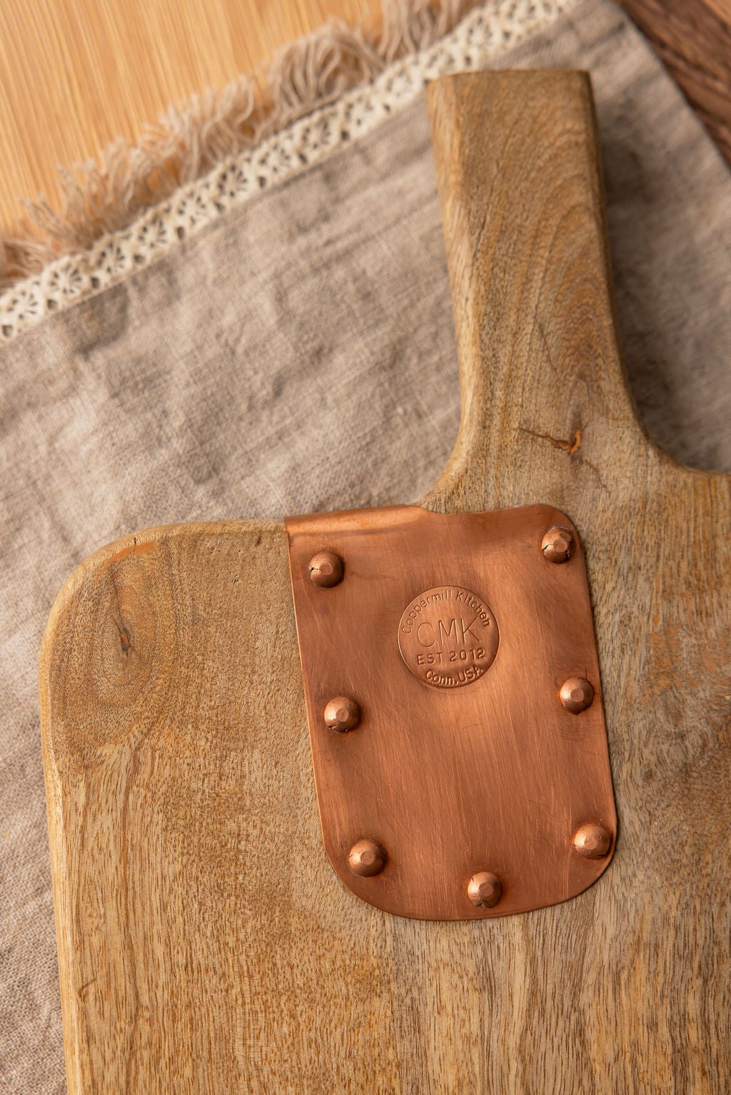 Vintage Inspired Wooden Charcuterie Board with Handmade Copper Details - Che Cose Belle