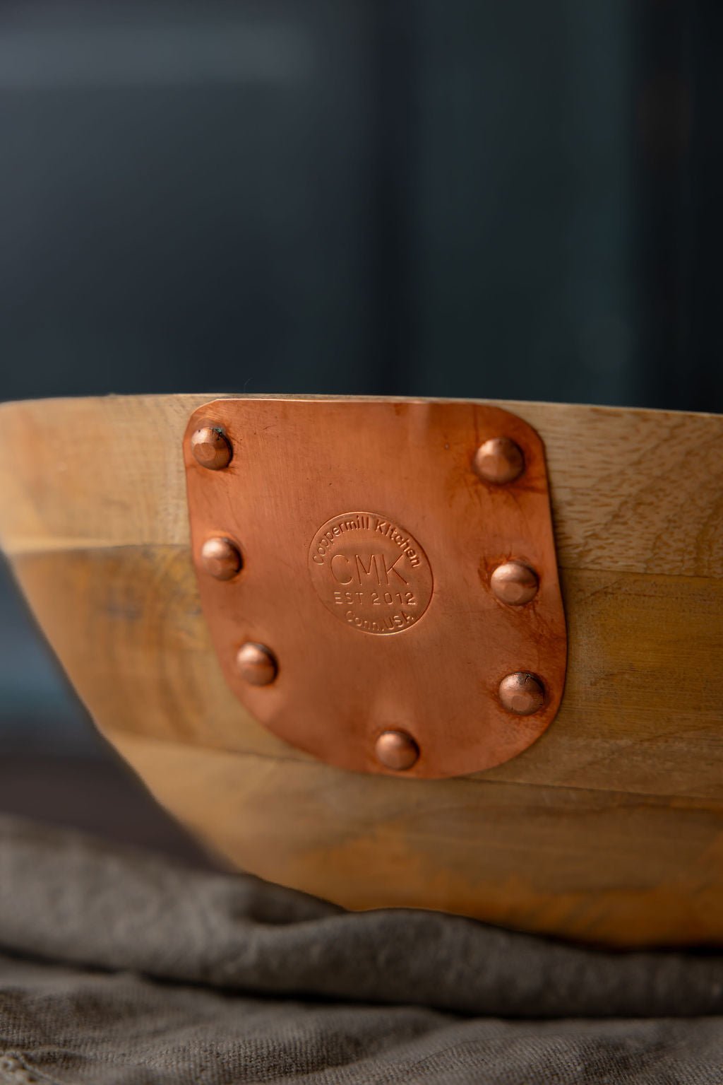 Vintage Inspired Wooden Serving Bowl with Handmade Copper Details - Che Cose Belle