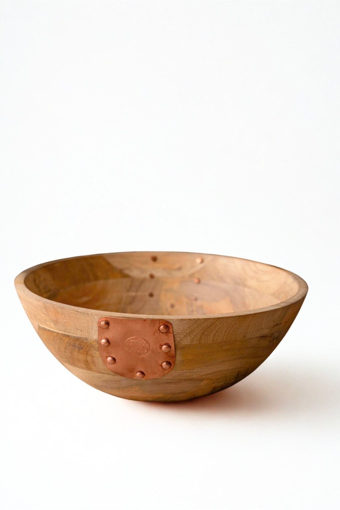 Vintage Inspired Wooden Serving Bowl with Handmade Copper Details - Che Cose Belle