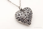 Vintage Large Heart and Flowers Sterling Silver Necklace - Che Cose Belle