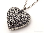 Vintage Large Heart and Flowers Sterling Silver Necklace - Che Cose Belle