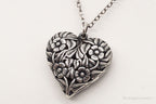 Vintage Large Heart and Flowers Sterling Silver Necklace - Che Cose Belle