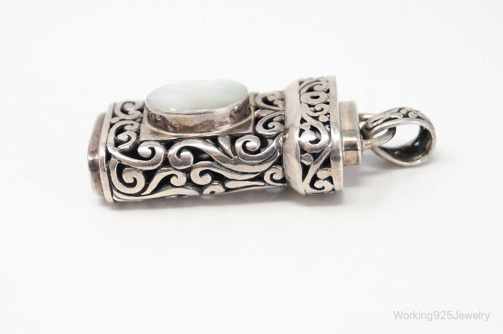 Vintage Large Mother Of Pearl Bali Inspired Sterling Silver Pendant - Che Cose Belle